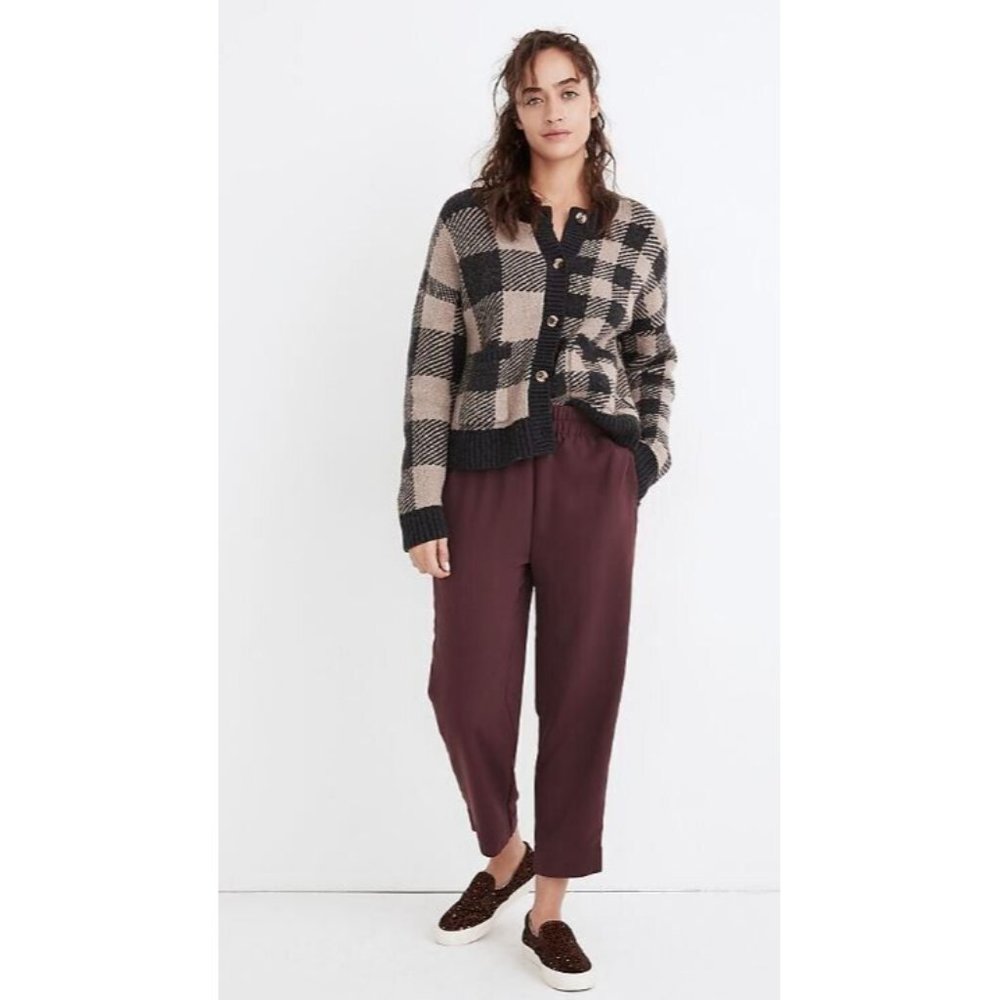 Madewell Women's Tapered Huston Pull On Crop Pants In Dark Fig Large MSRP $85